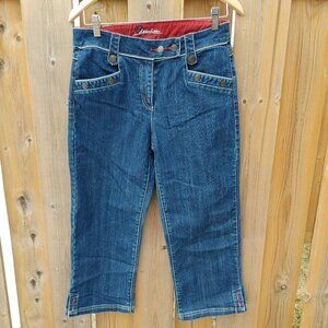 G Denim Nautical Capris Anchor Button Hardware and Striped Piping Size 9